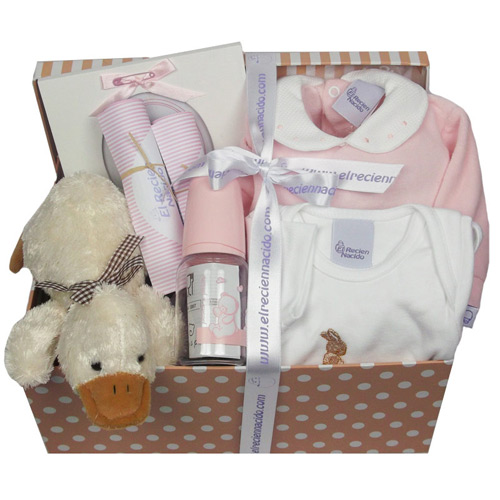 Canastilla rosa de regalo para bebé recién nacido