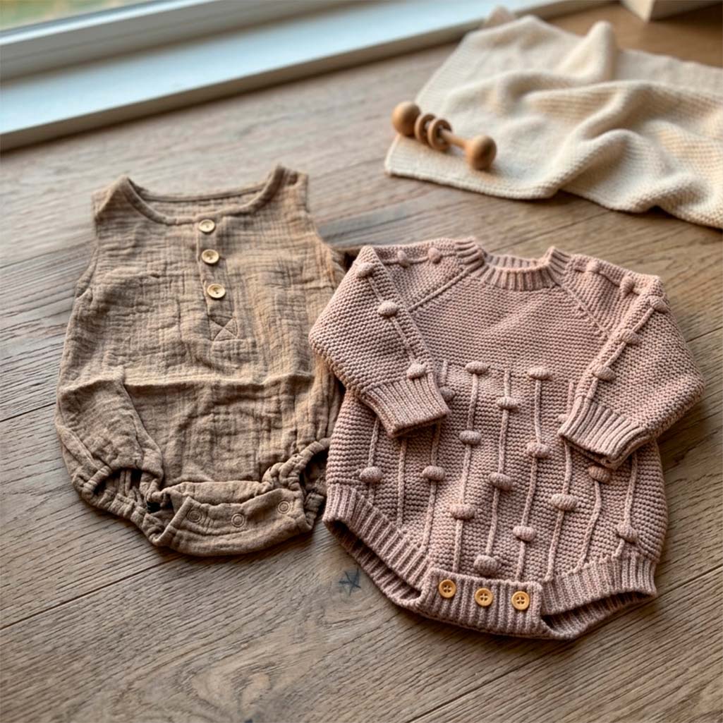 Conjunto de ropa de bebé con body y jersey de punto personalizable con nombre.